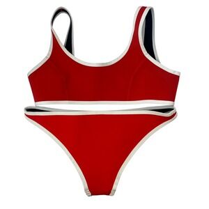Hoaka Swimwear Bikini Two Piece Red White Neoprene Suit Medium Plus Woman's Read